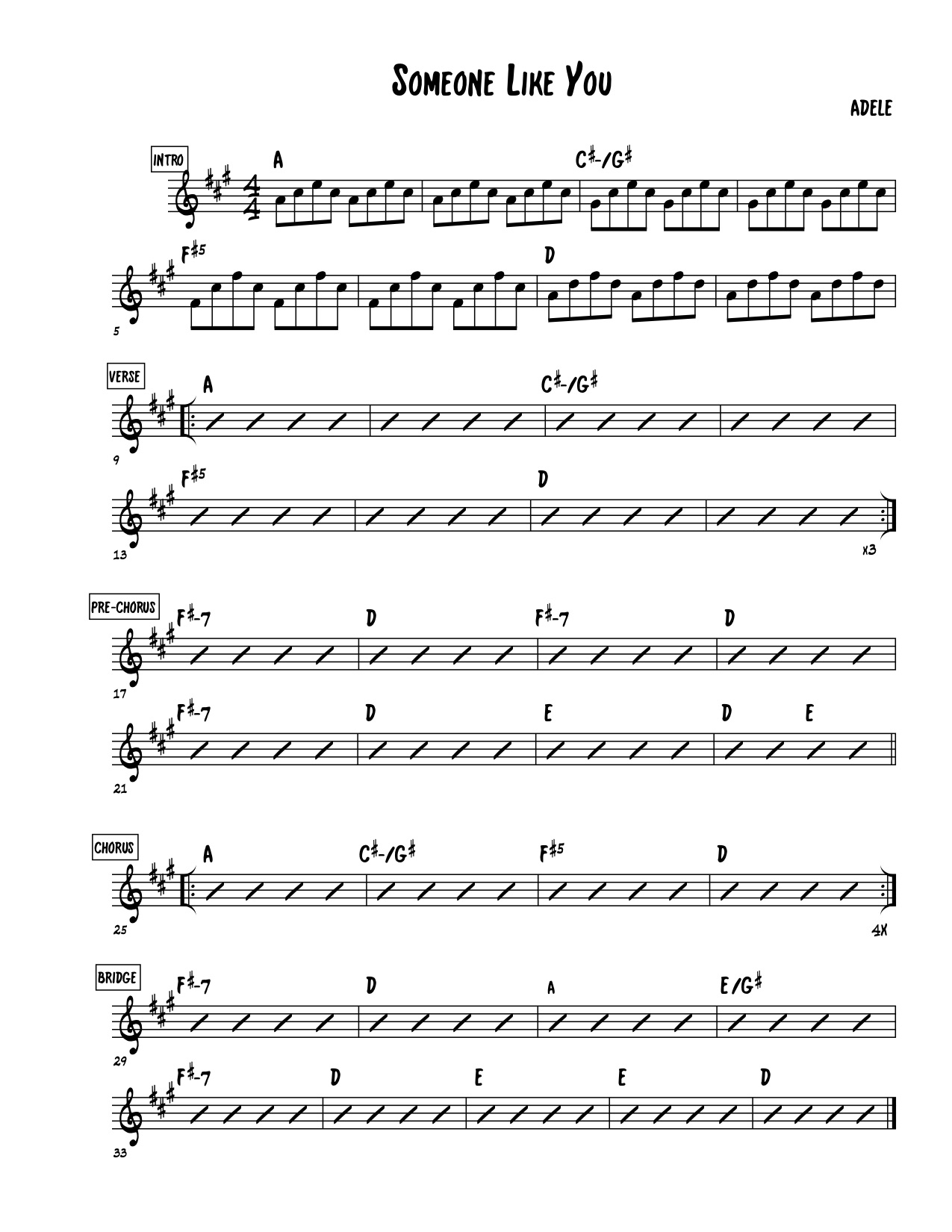 Adele Someone Like You Lead Sheet 